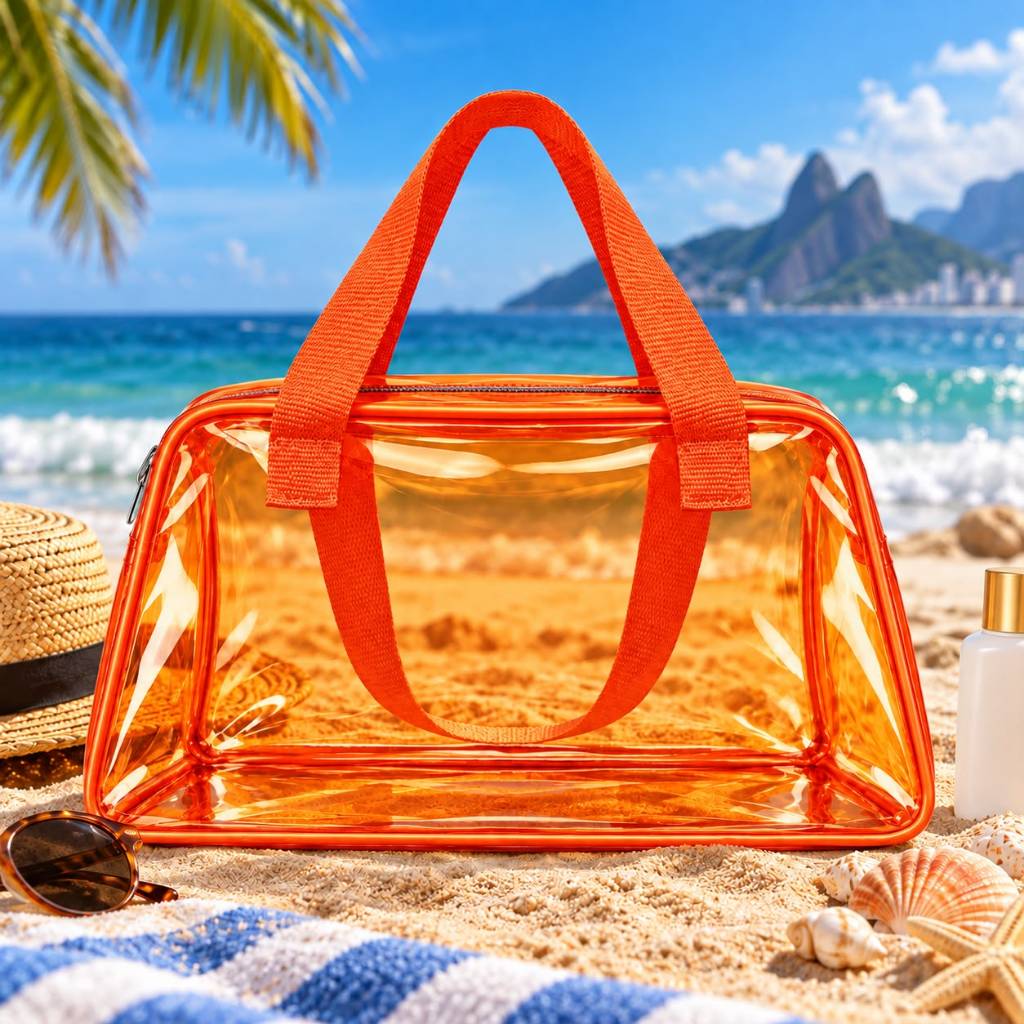 Bolsa de Praia Transparente Com Cores Variadas 39x21x21cm Laranja